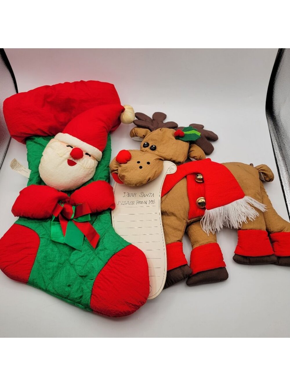 Lot of Vintage Christmas Decor Puffy Nylon Parachute Material - Santa & Reindeer